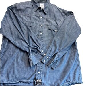 Old Navy Shirt XL‎ Blue Denim Western Pearl Snap Herringbone Cowboy Work VTG